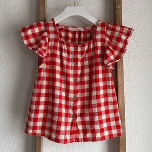 Lefties Red/White Gingham Flutter Sleeve Button Down Top girls sz: 7/8